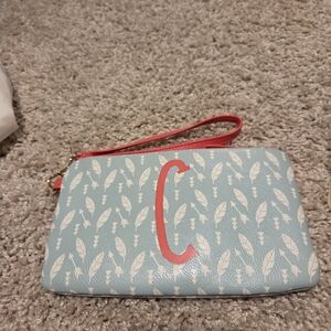 Blue and Pink Feather Pattern Clutch